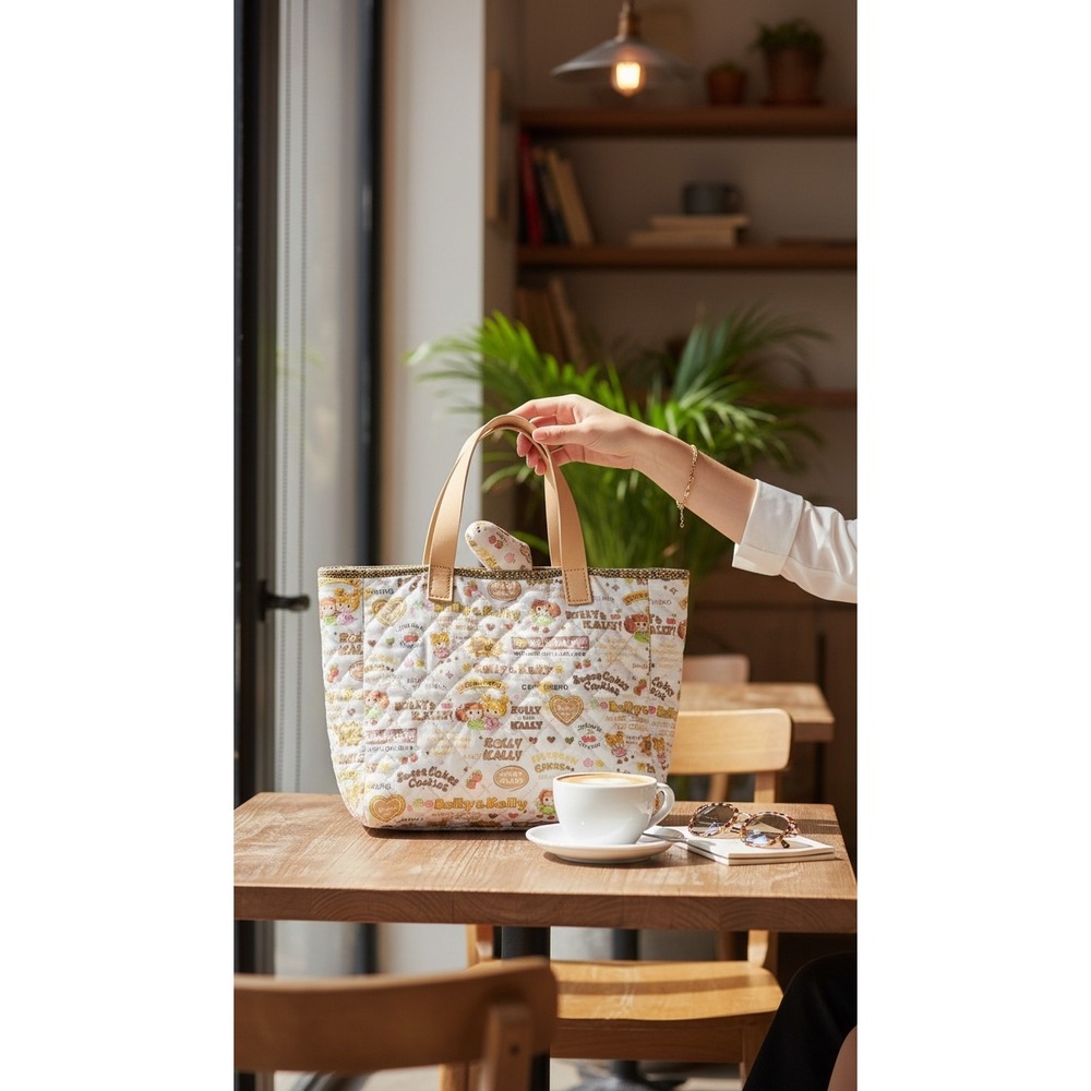 Rolly & Kally Y2K Quilted Kawaii Tote Bag‎ Sweet Cakes Strawberry Print Purse
